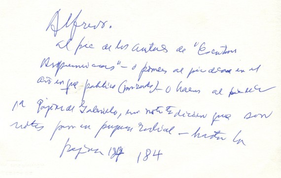 5 Manuscrito de Baquero dirigido a Alfredo Pérez Alencart