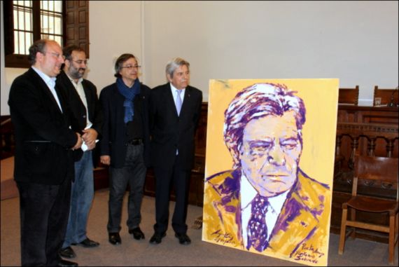 6 Enrique Cabero, A. P. Alencart, Miguel Elías y Antonio Salvado, con el retrato de Elías (Salamanca)