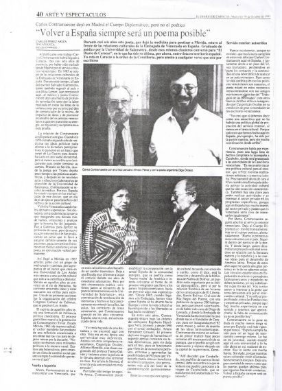 22 Volver a España siempre será un poema posible. Entrevista a Contramanestre realizada en Salamanca y publicada en El Diario de Caracas (30-12-1991) (1024x768)