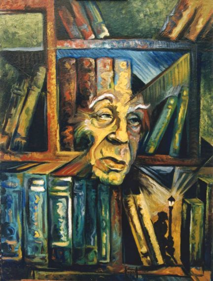 2 La biblioteca Borges en París, 1995, pintura Néstor Sarmiento