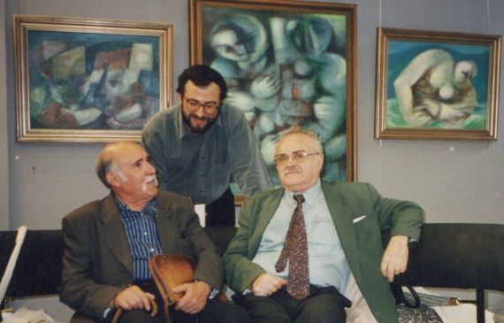 4 Luis Frayle Delgado, Alfredo Pérez Alencart y Rafael Ruiz Romero, durante su exposición en el entonces Banco Central Hispano, de la Rúa Mayor (foto de Luis Monzón)