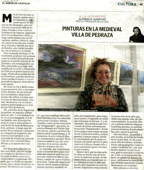 24 Pinturas en la medieval villa de Pedraza (El Norte de Castilla, 30-11-2017) Art. de Alfredo Pérez Alencart