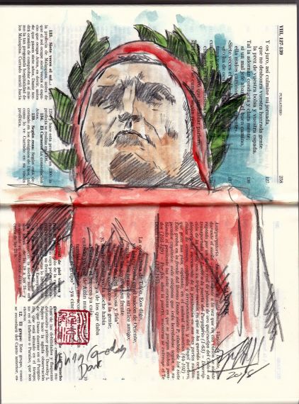 13 Dante contemplando desde el Infierno la entrada al Purgatorio (Boceto de Miguel Elías)
