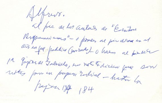 8 Manuscrito de Gastón Baquero dirigido a A. P. Alencart