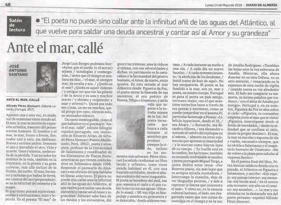 22A Ante el mar, callé, de A. P. Alencart. Reseña de José Antonio Santano