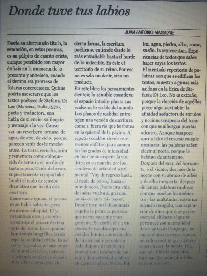 10 Artículo de Juan Antonio Massone sobre la poesía de Stefania Di Leo (Chile)