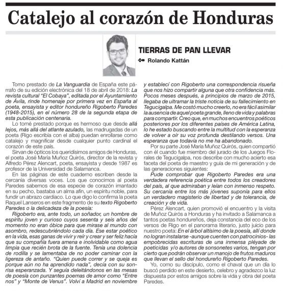 11 Artículo de Rolando Kattán sobre la revista El Cibaya dedicada al poeta Rigoberto Paredes (Honduras)