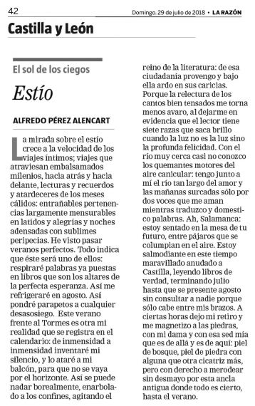 27 ESTÍO, artículo de A. P. Alencart (La Razón,