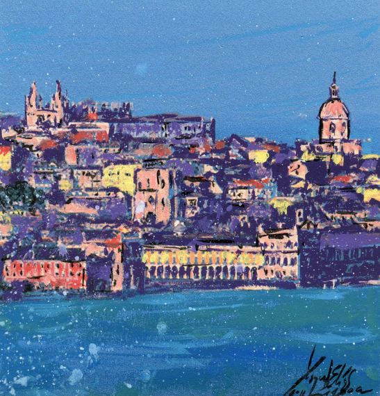 2 Vista de Lisboa desde el Atlántico, pintura de Miguel Elías