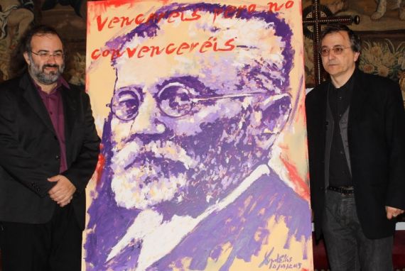 5 Alencart con Miguel Elías y su retrato de Unamuno