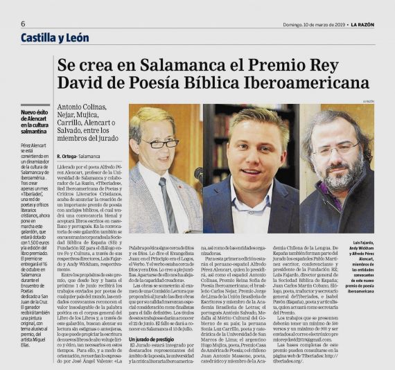 4 Noticia sobre Premio Rey David de Poesía Bíblica Iberoamericana (La Razón)