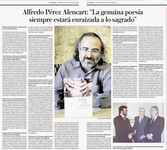 6 Entrevista en el suplemento Las Artes, de El Diario, periódico de Pereira